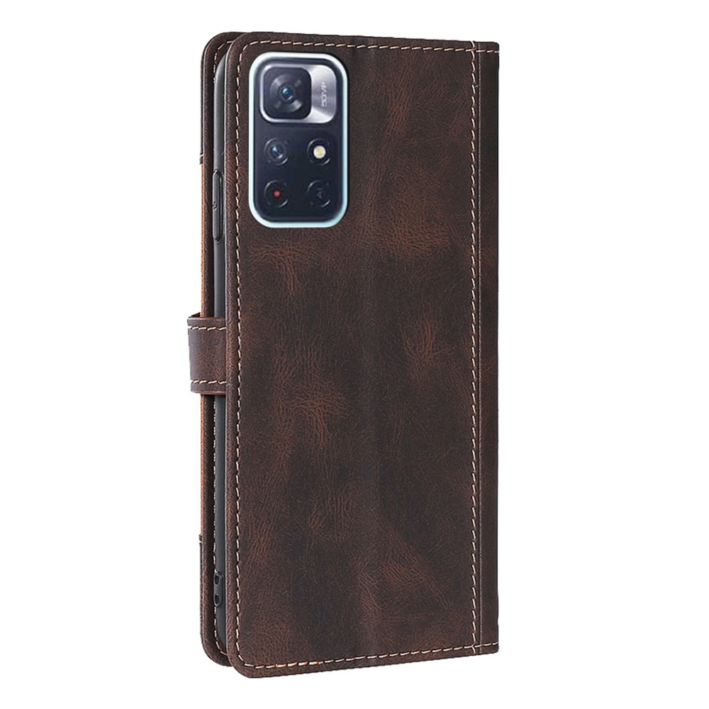 Straw Hat Pattern Design Stand Color Matching PU Leather Wallet Flip Folio Phone Cover for Xiaomi Redmi Note 11 - Brown-3