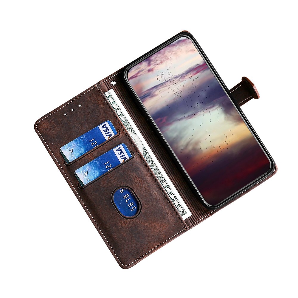 Straw Hat Pattern Design Stand Color Matching PU Leather Wallet Flip Folio Phone Cover for Xiaomi Redmi Note 11 - Brown-4