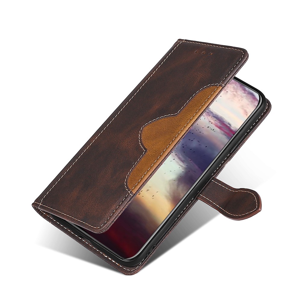Straw Hat Pattern Design Stand Color Matching PU Leather Wallet Flip Folio Phone Cover for Xiaomi Redmi Note 11 - Brown-6