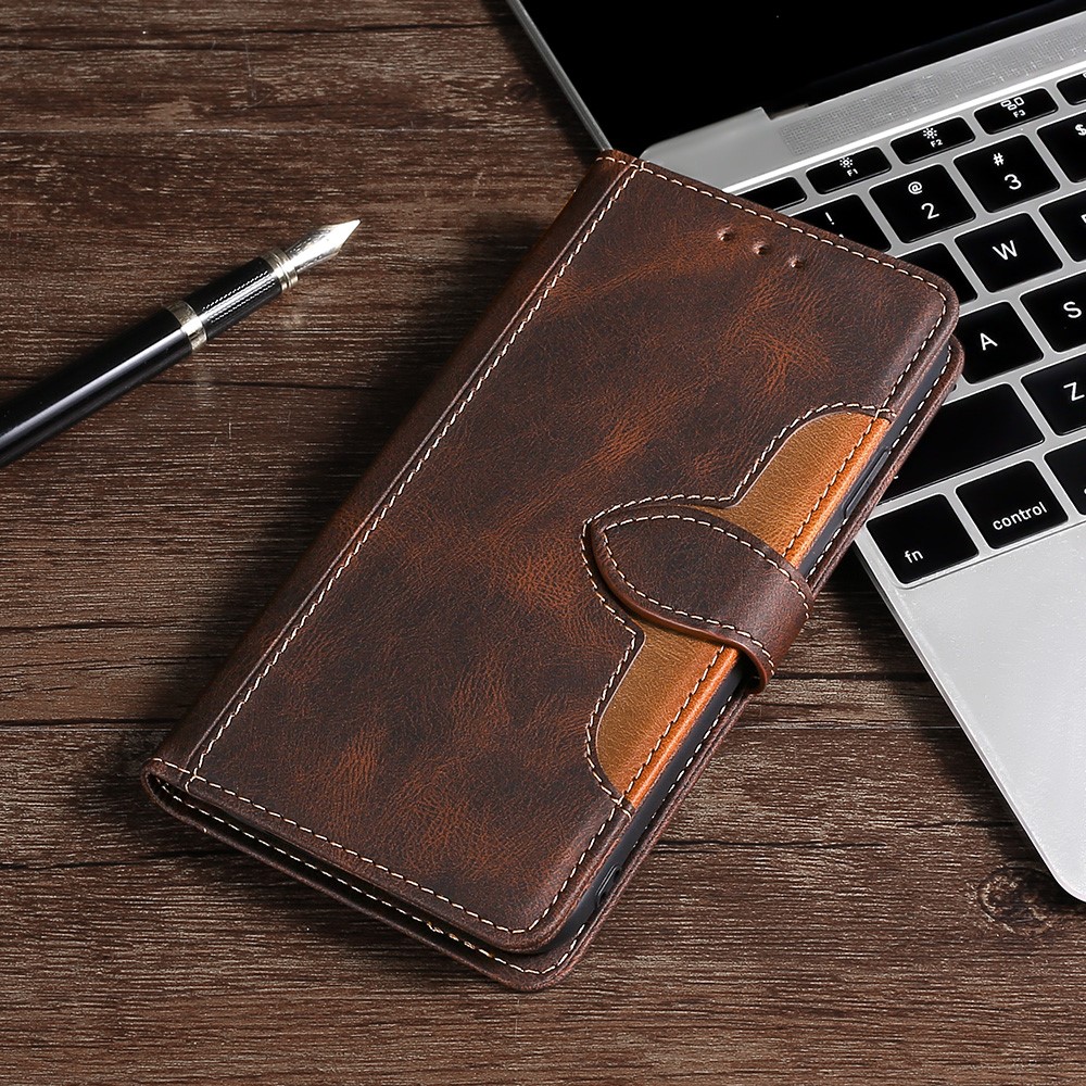 Straw Hat Pattern Design Stand Color Matching PU Leather Wallet Flip Folio Phone Cover for Xiaomi Redmi Note 11 - Brown-7
