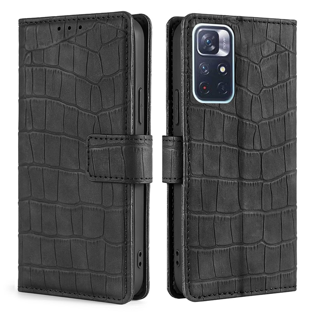 Crocodile Texture PU Leather Wallet Hands-Free Stand Magnetic Shockproof Flip Folio Case for Xiaomi Redmi Note 11 - Black-1