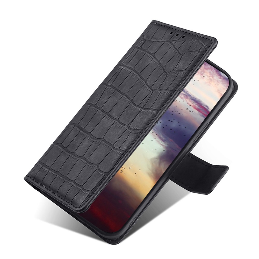 Crocodile Texture PU Leather Wallet Hands-Free Stand Magnetic Shockproof Flip Folio Case for Xiaomi Redmi Note 11 - Black-6