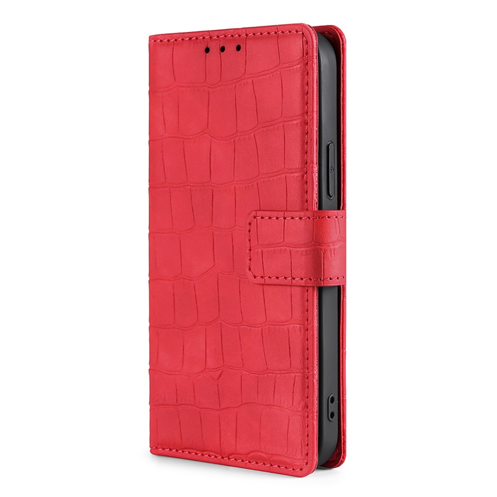 Crocodile Texture PU Leather Wallet Hands-Free Stand Magnetic Shockproof Flip Folio Case for Xiaomi Redmi Note 11 - Red-2