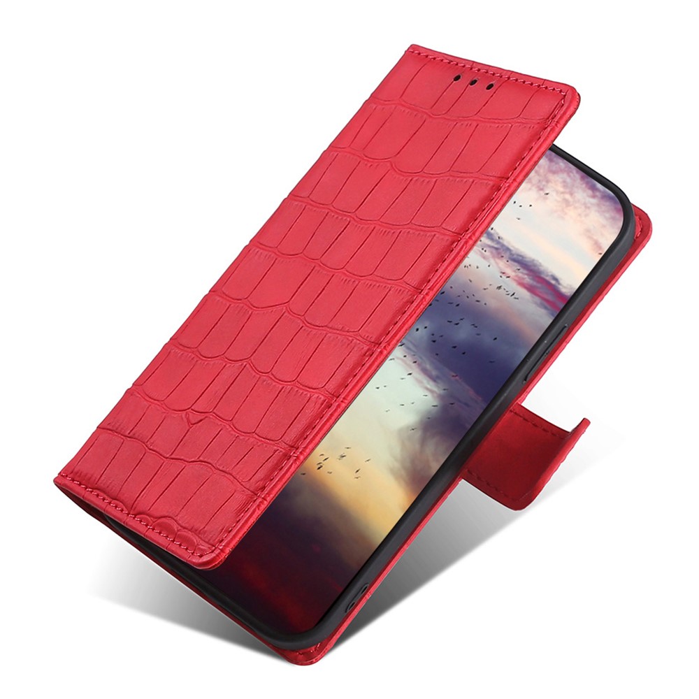 Crocodile Texture PU Leather Wallet Hands-Free Stand Magnetic Shockproof Flip Folio Case for Xiaomi Redmi Note 11 - Red-6