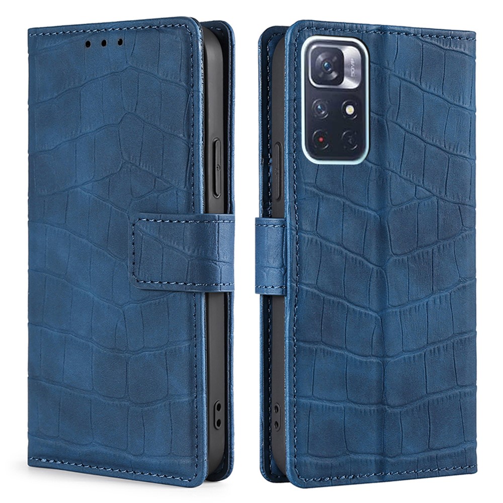 Crocodile Texture PU Leather Wallet Hands-Free Stand Magnetic Shockproof Flip Folio Case for Xiaomi Redmi Note 11 - Blue-1