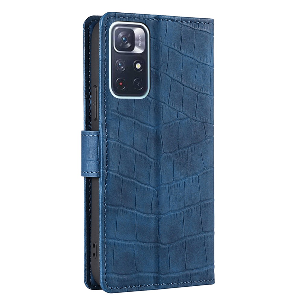 Crocodile Texture PU Leather Wallet Hands-Free Stand Magnetic Shockproof Flip Folio Case for Xiaomi Redmi Note 11 - Blue-3