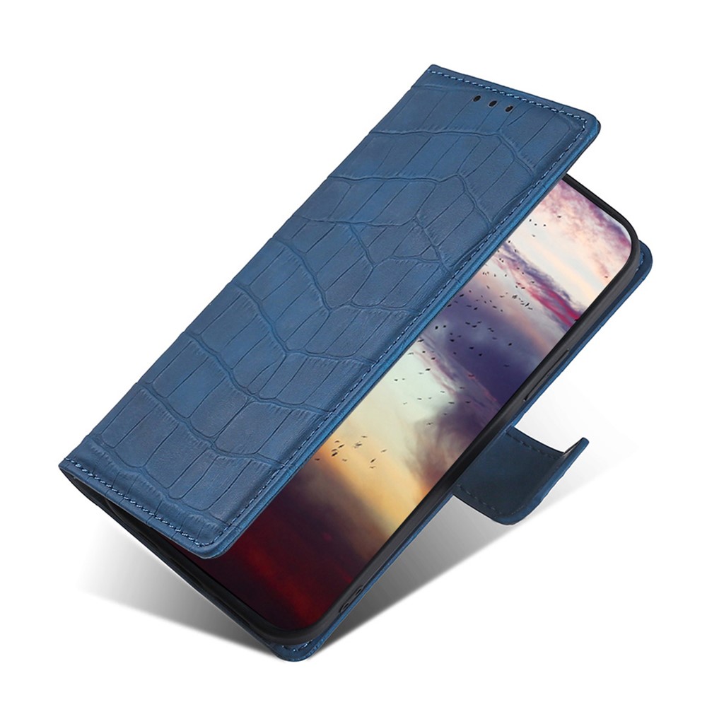 Crocodile Texture PU Leather Wallet Hands-Free Stand Magnetic Shockproof Flip Folio Case for Xiaomi Redmi Note 11 - Blue-6