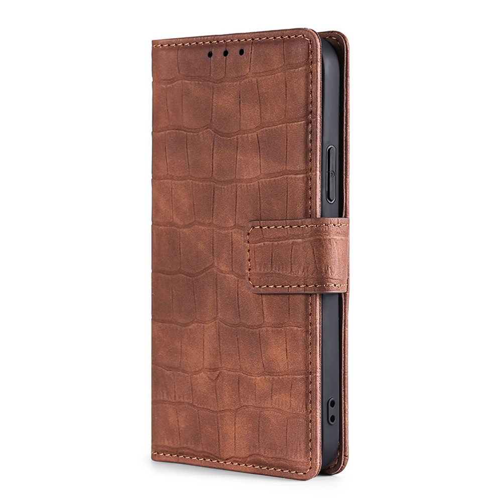 Crocodile Texture PU Leather Wallet Hands-Free Stand Magnetic Shockproof Flip Folio Case for Xiaomi Redmi Note 11 - Brown-2