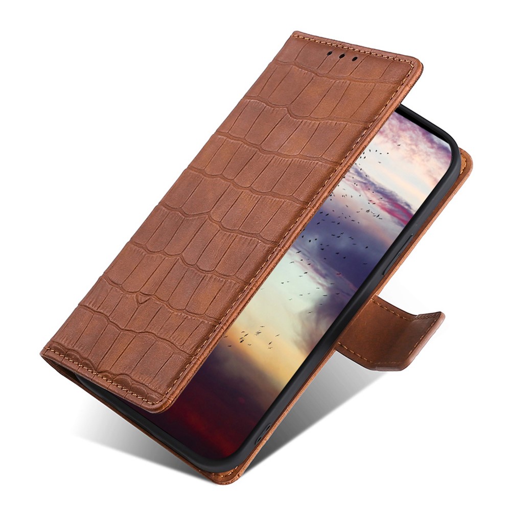 Crocodile Texture PU Leather Wallet Hands-Free Stand Magnetic Shockproof Flip Folio Case for Xiaomi Redmi Note 11 - Brown-6