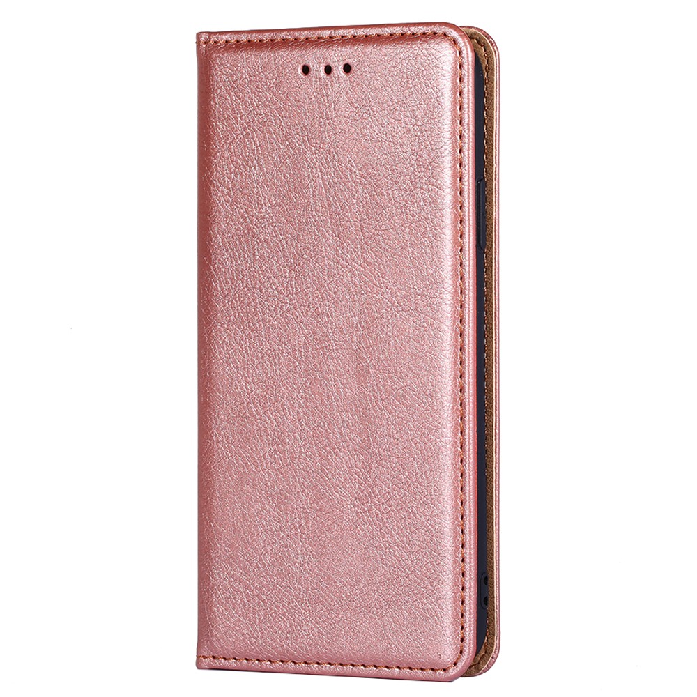 Solid Color Magnetic Auto-absorbed Stylish Anti-drop PU Leather Phone Cover Case with Wallet Stand for Xiaomi Redmi Note 11 - Rose Gold-2