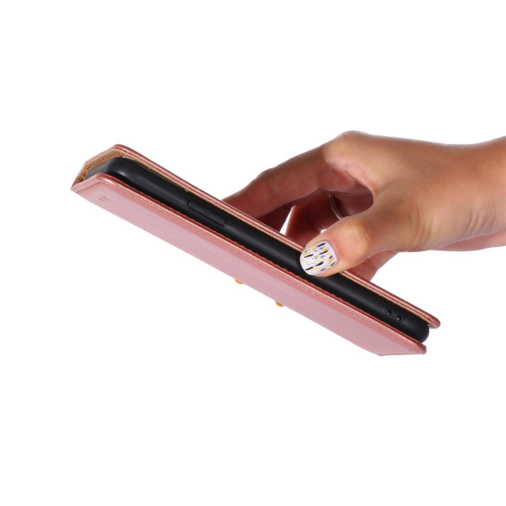 Solid Color Magnetic Auto-absorbed Stylish Anti-drop PU Leather Phone Cover Case with Wallet Stand for Xiaomi Redmi Note 11 - Rose Gold-6