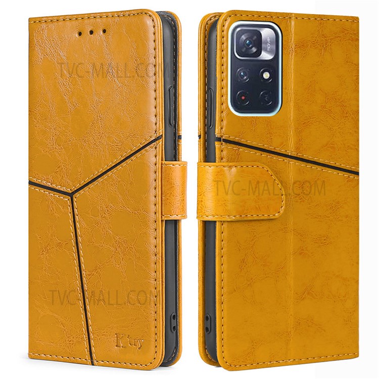Splicing Geometric Pattern Shockproof Leather Case Wallet Stand Cover for Xiaomi Redmi Note 11 - Yellow-1