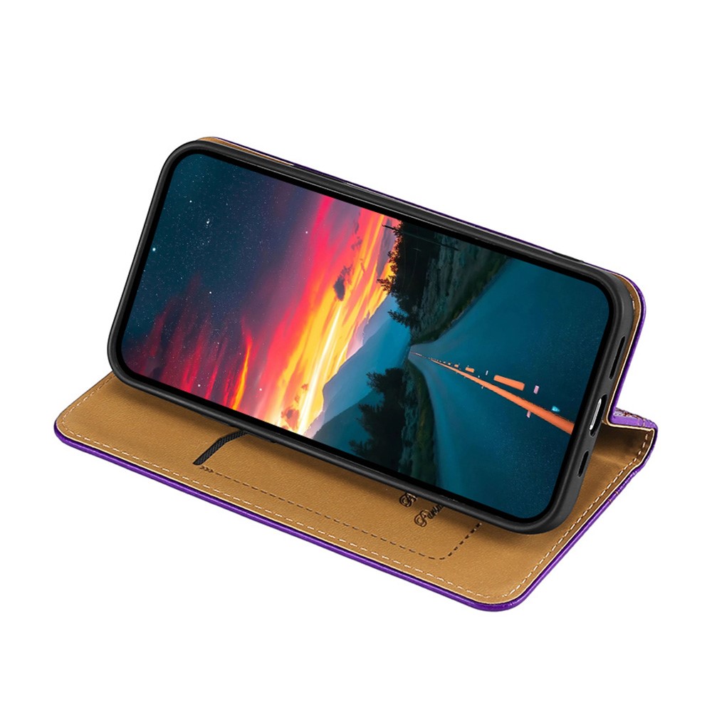 Stand Plaid Pattern Splicing PU Leather Magnetic Absorption Shockproof Protective Case with Card Slot for Xiaomi Redmi Note 11 - Purple-5
