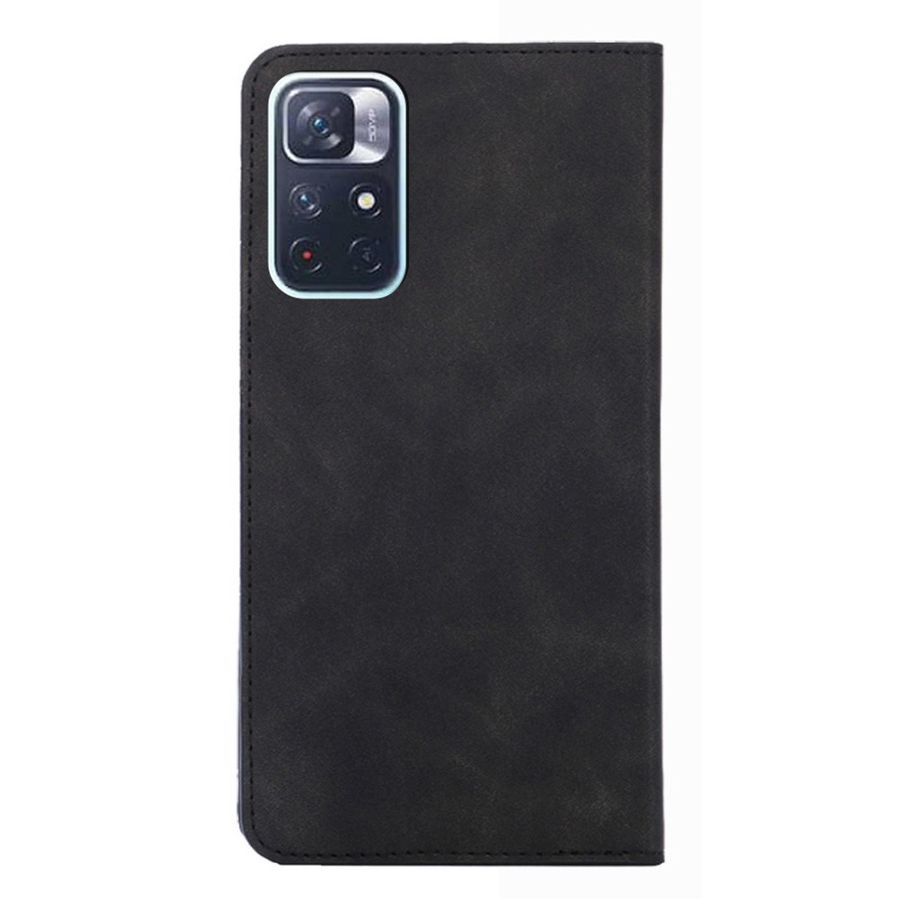 Cards Holder Design Magnetic Absorption Skin-touch PU Leather Stand Folio Flip Cover for Xiaomi Redmi Note 11 - Black-3