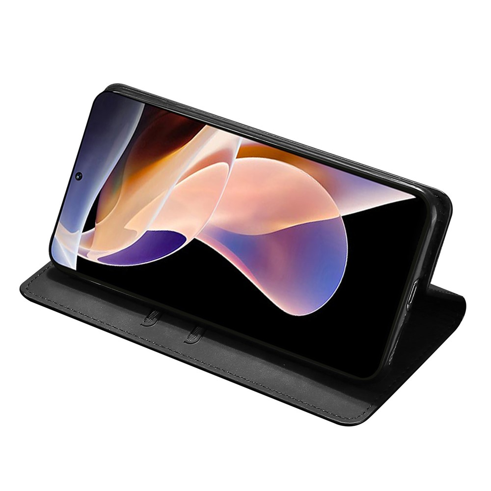 Cards Holder Design Magnetic Absorption Skin-touch PU Leather Stand Folio Flip Cover for Xiaomi Redmi Note 11 - Black-4