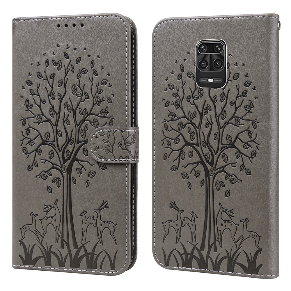 Imprinted Elk and Tree Pattern Wallet Leather Phone Case Anti-scratch Stand Shell for Xiaomi Redmi Note 10 Lite - Grey-1