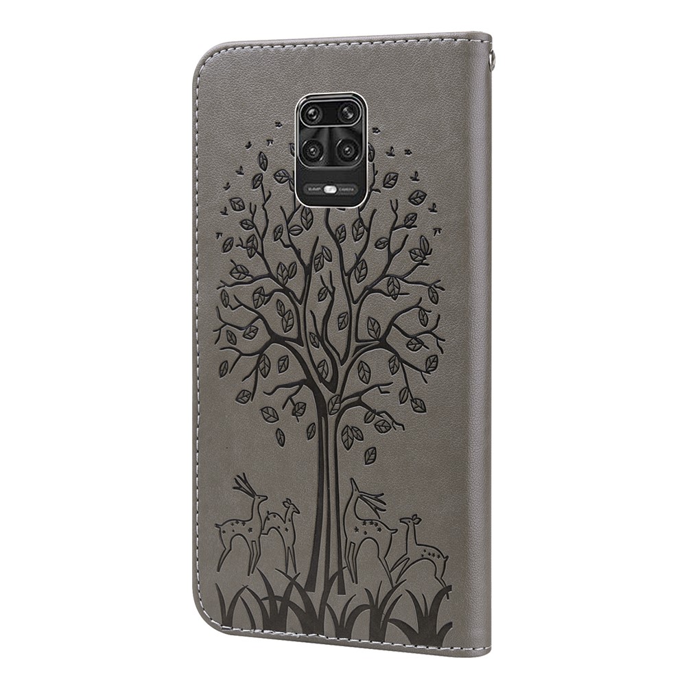 Imprinted Elk and Tree Pattern Wallet Leather Phone Case Anti-scratch Stand Shell for Xiaomi Redmi Note 10 Lite - Grey-3