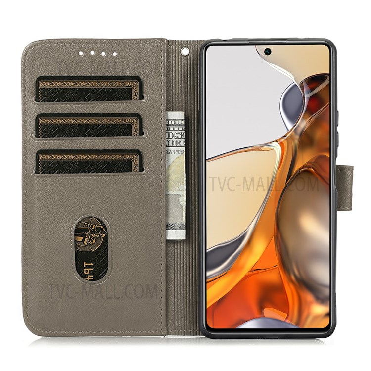 Grid Pattern Imprinted Well-protected Wrist Strap PU Leather Wallet Folio Flip Stand Phone Cover Shell for Xiaomi Redmi Note 10 Lite - Grey-4