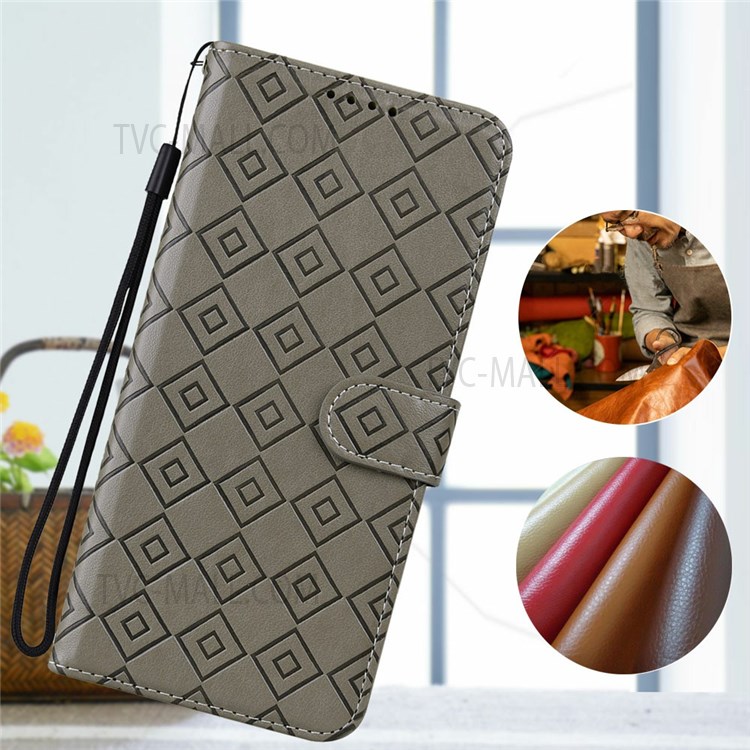 Grid Pattern Imprinted Well-protected Wrist Strap PU Leather Wallet Folio Flip Stand Phone Cover Shell for Xiaomi Redmi Note 10 Lite - Grey-6