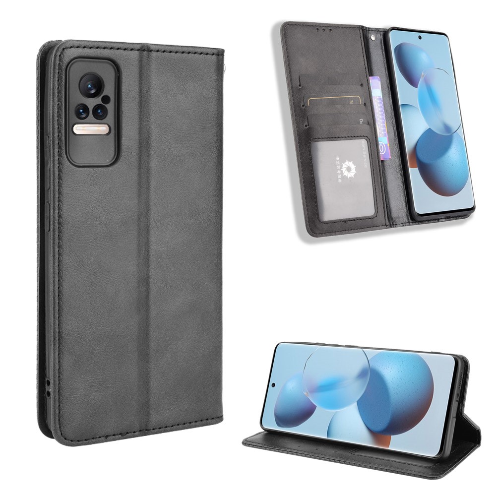 Fashionable Retro Textured Surface Shockproof Phone Leather Case Wallet Stand Cover for Xiaomi Civi - Black-9