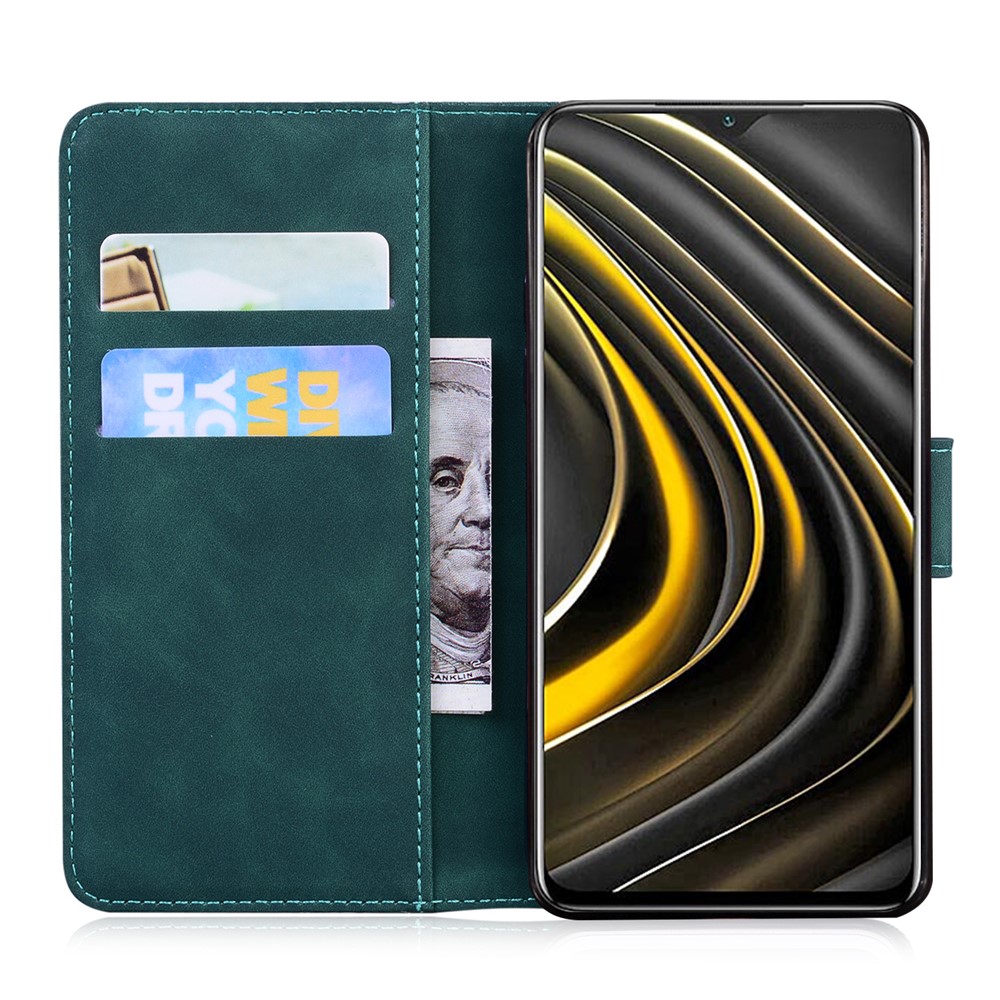 Big Butterfly Pattern Printing Fall Buffer Skin-touch PU Leather Phone Cover Wallet Stand Shell for Xiaomi Redmi 9T/Note 9 4G (Qualcomm Snapdragon 662)/9 Power/Poco M3 - Green-5