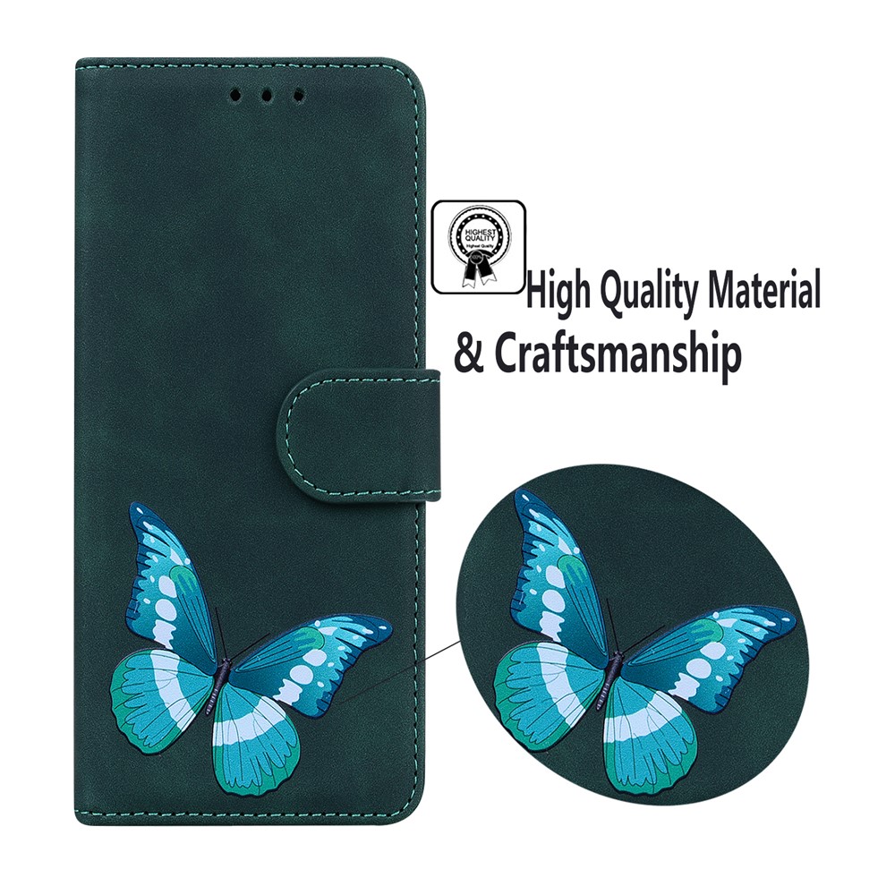 Grand Modèle Papillon Impression Anti-goutte Cutanée À La Peau PU Couverture De Téléphone Portable Portefeuille De Portefeuille Pour Xiaomi Poco X3 GT / RedMI Note 10 PRO 5G (Chine) - Vert