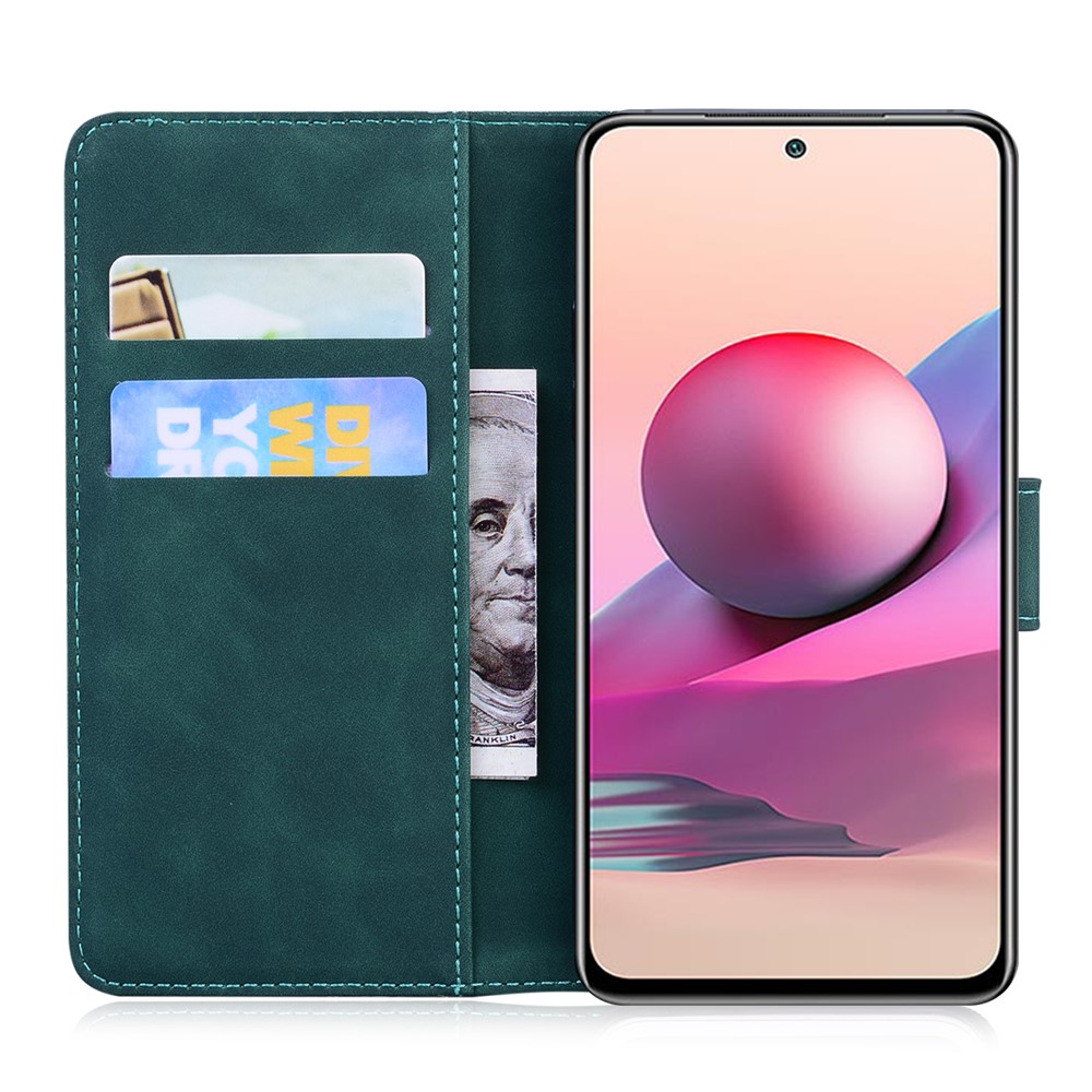 Drop-resistant Big Butterfly Pattern Printing Skin-touch PU Leather Phone Cover Wallet Stand Shell for Xiaomi Redmi Note 10 4G/Note 10S - Green-5