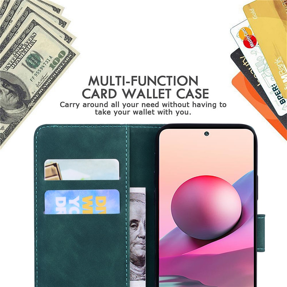 Drop-resistant Big Butterfly Pattern Printing Skin-touch PU Leather Phone Cover Wallet Stand Shell for Xiaomi Redmi Note 10 4G/Note 10S - Green-6