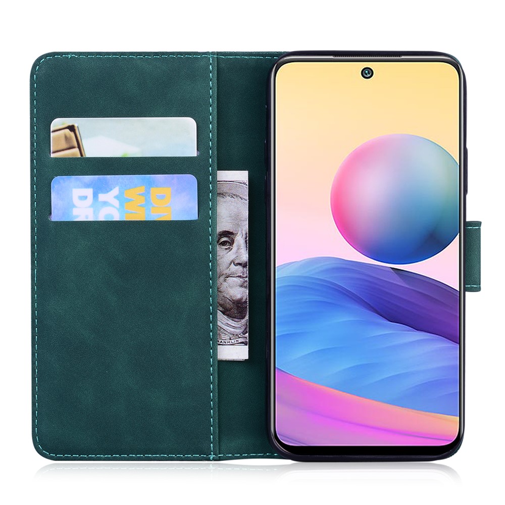 Big Butterfly Pattern Printing Full Protection Skin-touch PU Leather Phone Cover Wallet Stand Shell for Xiaomi Poco M3 Pro 4G/5G/Redmi Note 10 5G/Redmi Note 10T 5G - Green-5