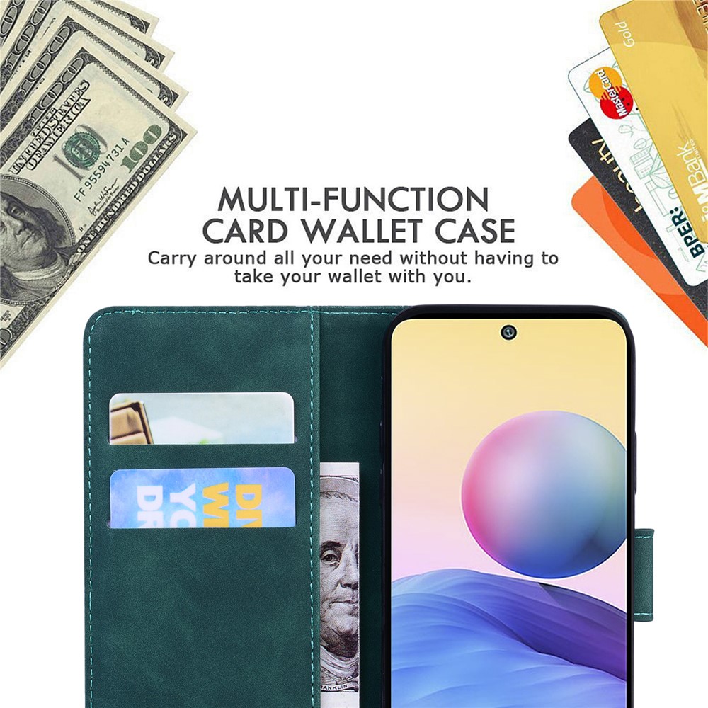 Big Butterfly Pattern Printing Full Protection Skin-touch PU Leather Phone Cover Wallet Stand Shell for Xiaomi Poco M3 Pro 4G/5G/Redmi Note 10 5G/Redmi Note 10T 5G - Green-6