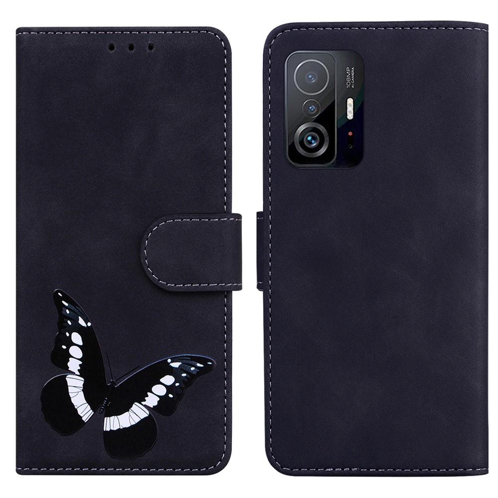 Magnetic Clasp Big Butterfly Pattern Printing Anti-scratch Skin-touch PU Leather Phone Cover with Stand for Xiaomi 11T / Xiaomi 11T Pro - Black-1