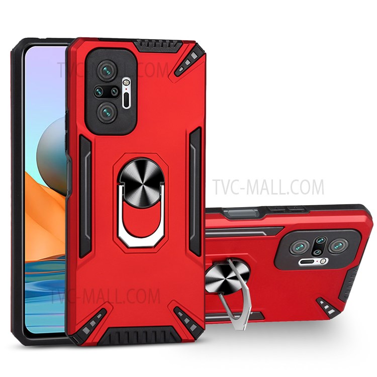 PC + TPU Hybrid Phone Case Cover with Rotary Ring Holder Kickstand for Xiaomi Redmi Note 10 Pro 4G (Global)/(India)/Note 10 Pro Max - Red-1