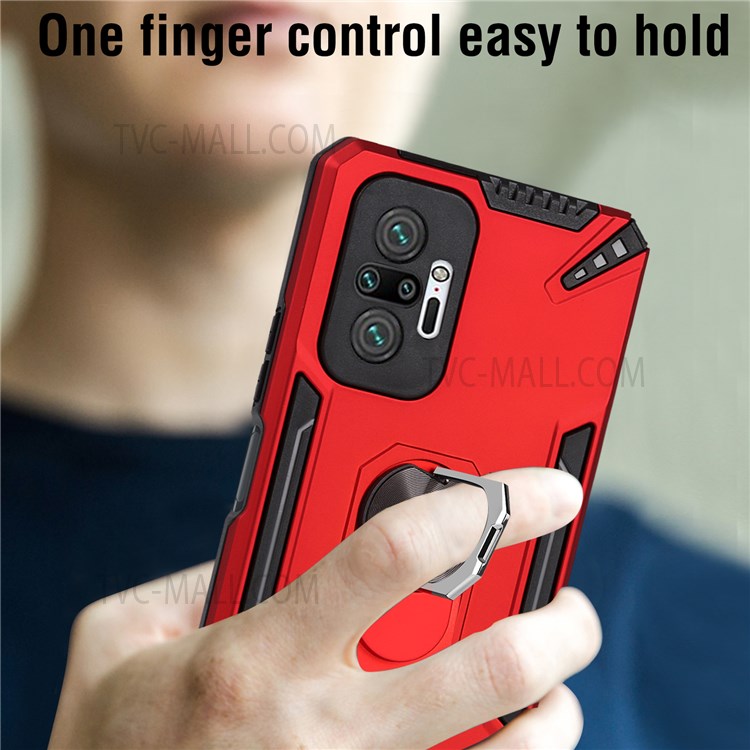PC + TPU Hybrid Phone Case Cover with Rotary Ring Holder Kickstand for Xiaomi Redmi Note 10 Pro 4G (Global)/(India)/Note 10 Pro Max - Red-2