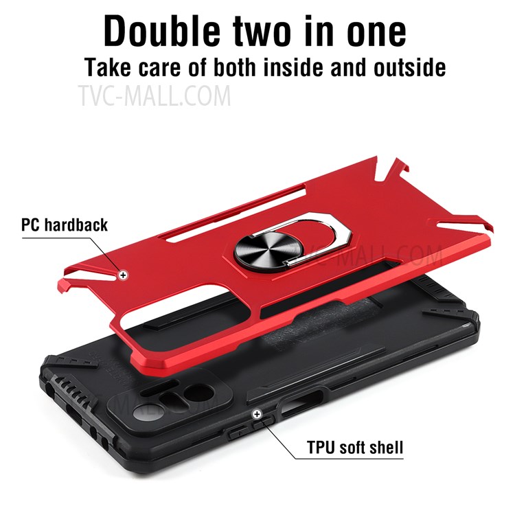 PC + TPU Hybrid Phone Case Cover with Rotary Ring Holder Kickstand for Xiaomi Redmi Note 10 Pro 4G (Global)/(India)/Note 10 Pro Max - Red-5