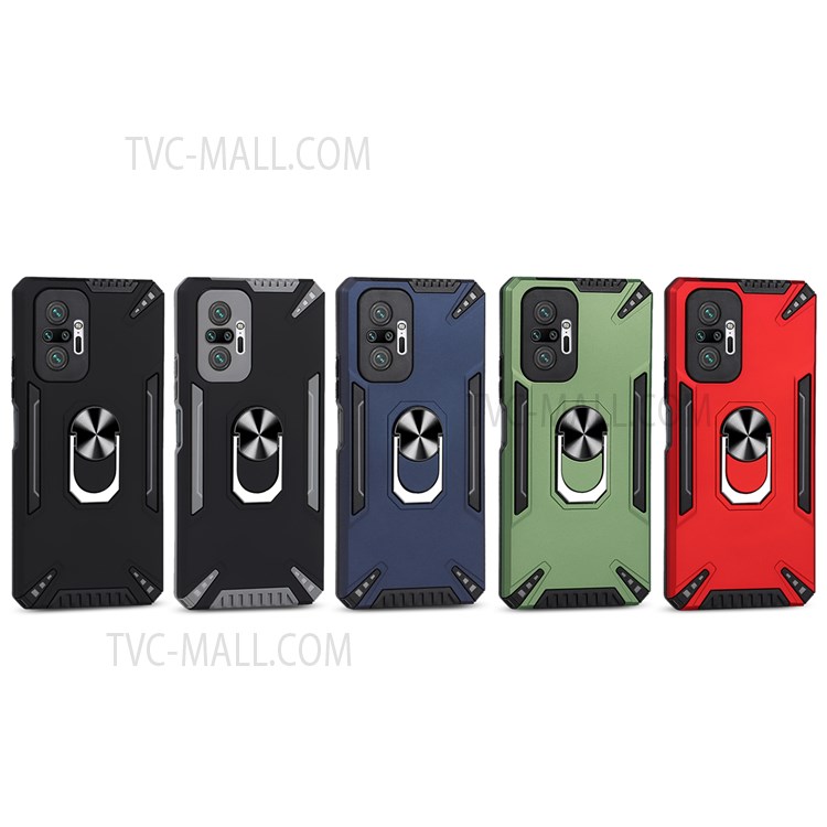 PC + TPU Hybrid Phone Case Cover with Rotary Ring Holder Kickstand for Xiaomi Redmi Note 10 Pro 4G (Global)/(India)/Note 10 Pro Max - Red-6