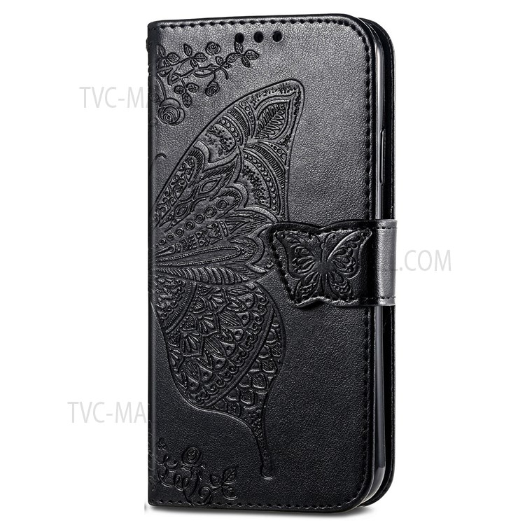 Stand Feature Butterfly Flower Pattern Imprinted PU Leather Wallet Flip Case with Strap for Xiaomi Civi - Black-3