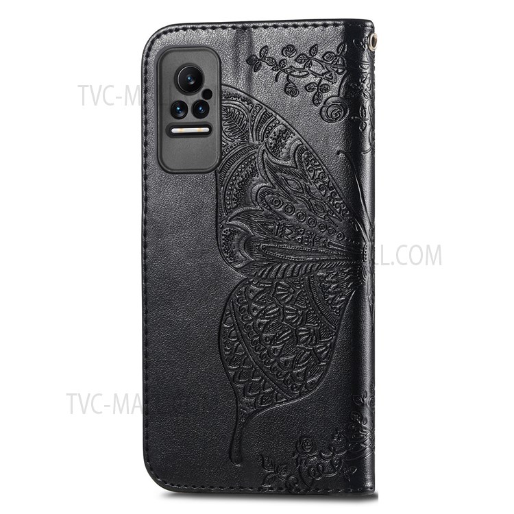 Stand Feature Butterfly Flower Pattern Imprinted PU Leather Wallet Flip Case with Strap for Xiaomi Civi - Black-4
