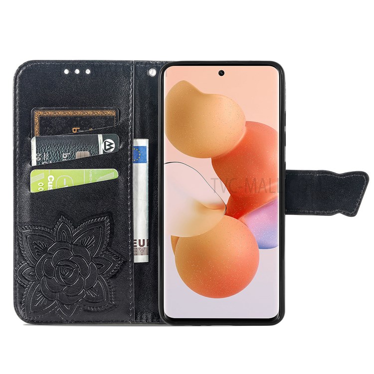 Stand Feature Butterfly Flower Pattern Imprinted PU Leather Wallet Flip Case with Strap for Xiaomi Civi - Black-5