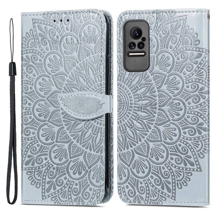 Dream Wings Pattern Imprinted Design PU Leather Wallet Stand Flip Protective Stylish Phone Case with Strap for Xiaomi Civi - Grey-1