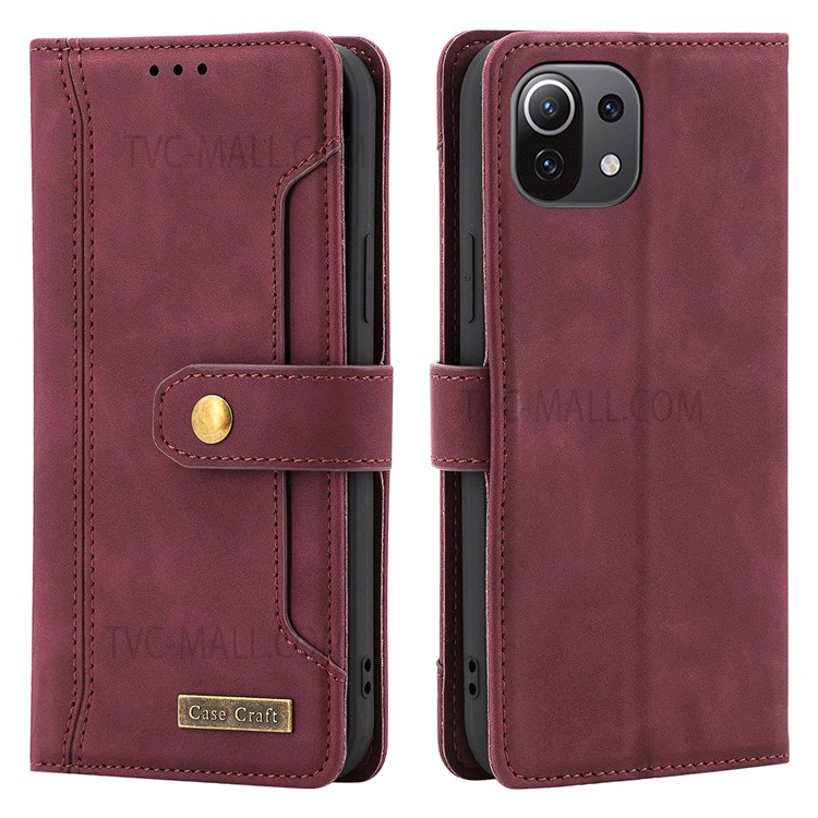 CASE CRAFT Outer Card Slot PU Leather Magnetic Clasp Phone Stand Case Wallet Cover for Xiaomi Mi 11 Lite 4G/5G/11 Lite 5G NE - Red-1