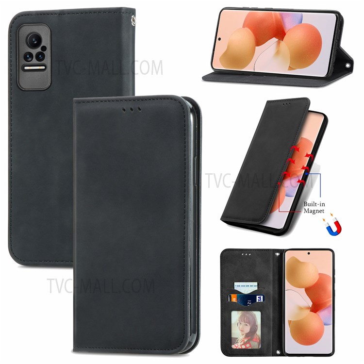 Viewing Stand Vintage PU Leather Card Slot Auto Closing Magnetic Flip Skin-touch Cover for Xiaomi Civi - Black-10