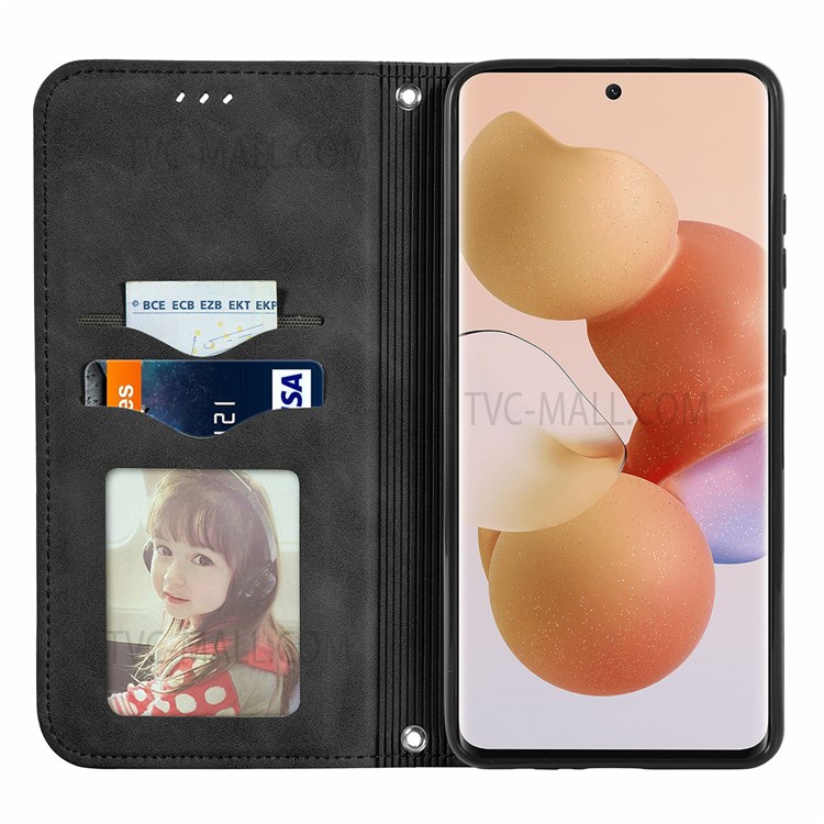Viewing Stand Vintage PU Leather Card Slot Auto Closing Magnetic Flip Skin-touch Cover for Xiaomi Civi - Black-7
