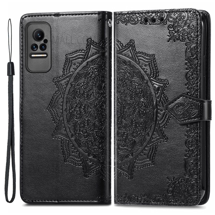 Stand Feature PU Leather Mandala Flower Embossed Wallet Shockproof Cover with Strap for Xiaomi Civi - Black-1