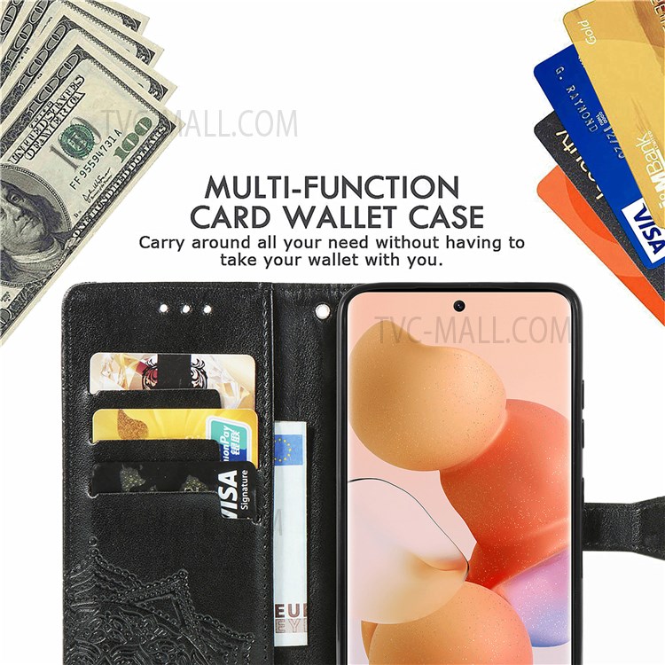 Stand Feature PU Leather Mandala Flower Embossed Wallet Shockproof Cover with Strap for Xiaomi Civi - Black-7