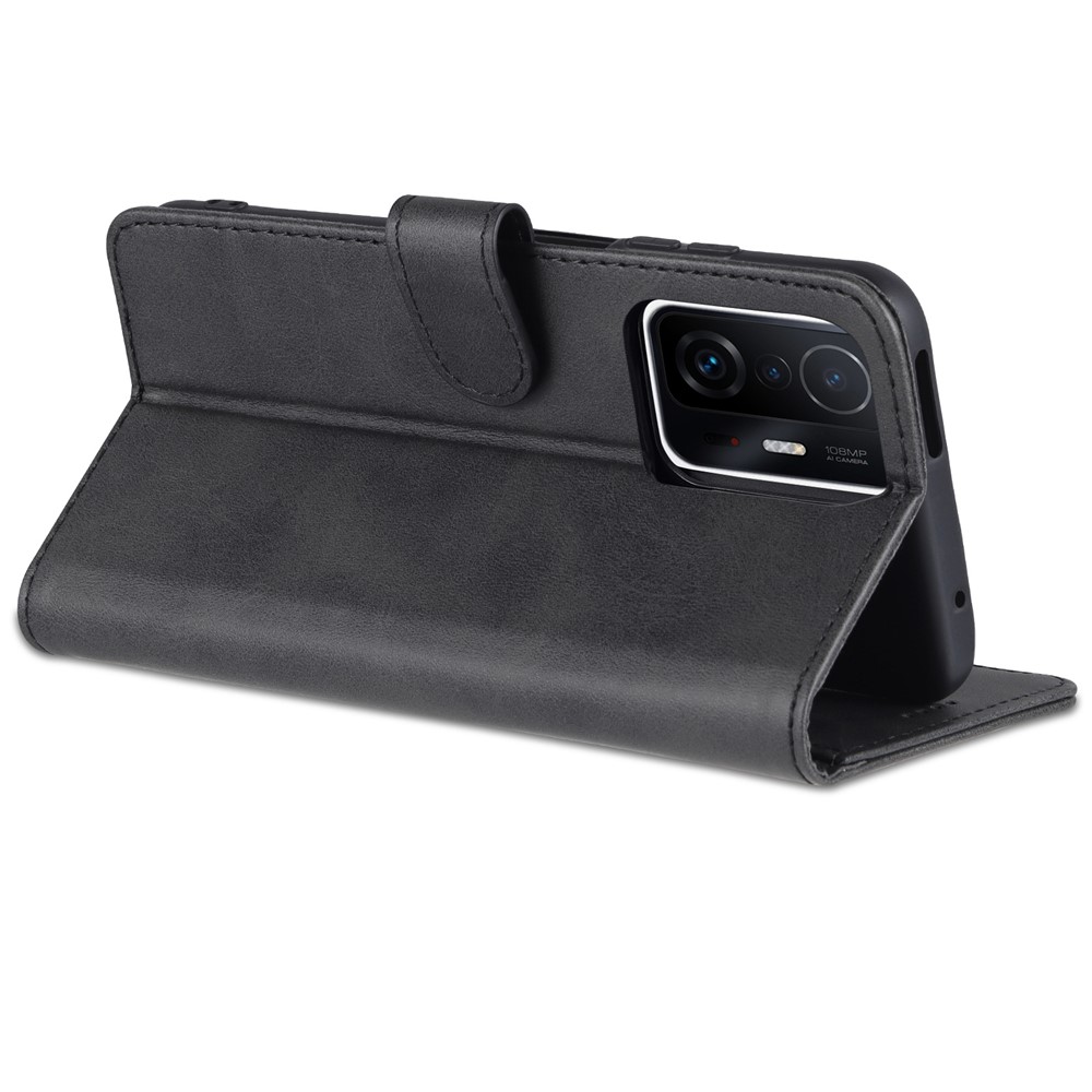 AZNS Premium PU Leather Wallet Stand Magnetic Closure Protective Flip Phone Cover for Xiaomi 11T / 11T Pro - Black-5