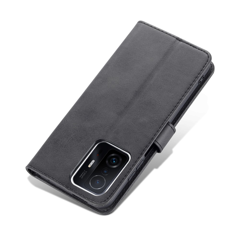 AZNS Premium PU Leather Wallet Stand Magnetic Closure Protective Flip Phone Cover for Xiaomi 11T / 11T Pro - Black-9