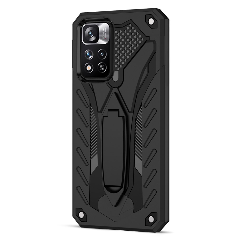 Phantom Knight Series Hard PC Flexible TPU Bumper Anti-scratch Anti-fall Protective Phone Case Shell with Kickstand for Xiaomi Redmi Note 11 Pro - Black-2