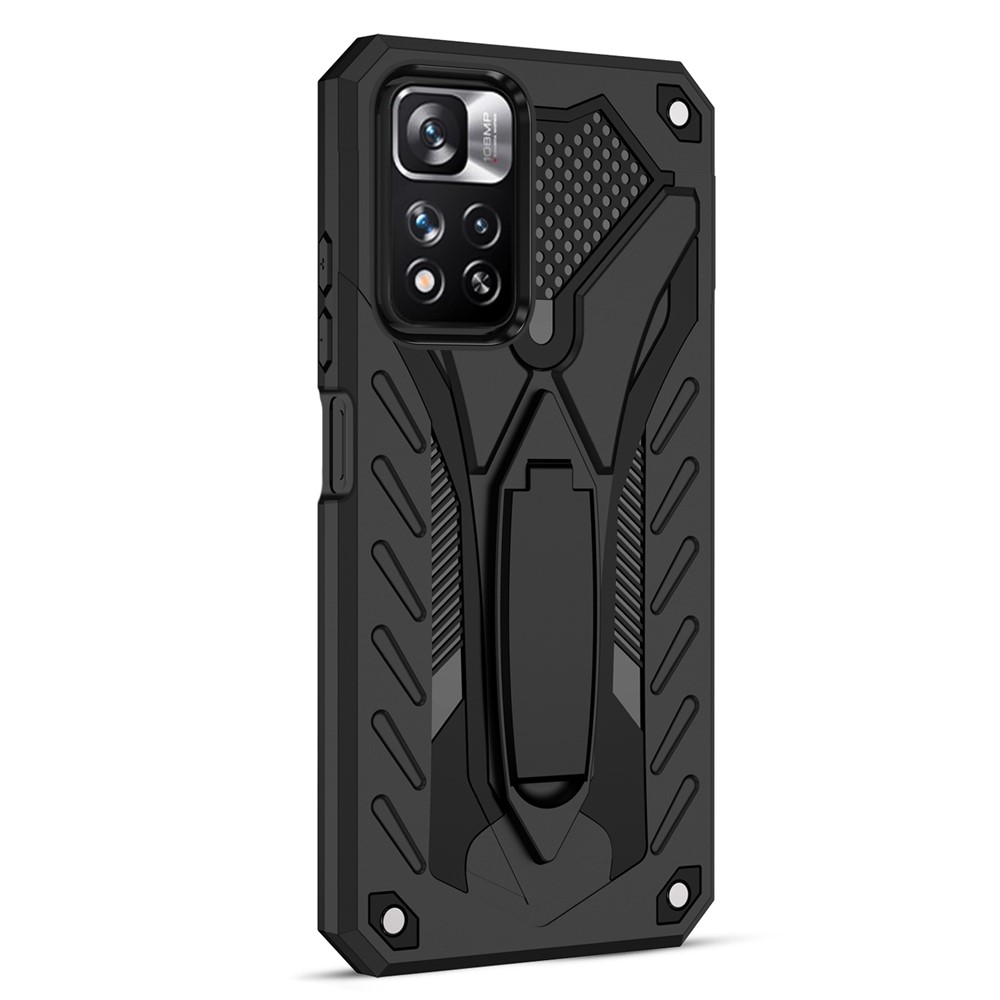 Phantom Knight Series Hard PC Flexible TPU Bumper Anti-scratch Anti-fall Protective Phone Case Shell with Kickstand for Xiaomi Redmi Note 11 Pro - Black-3
