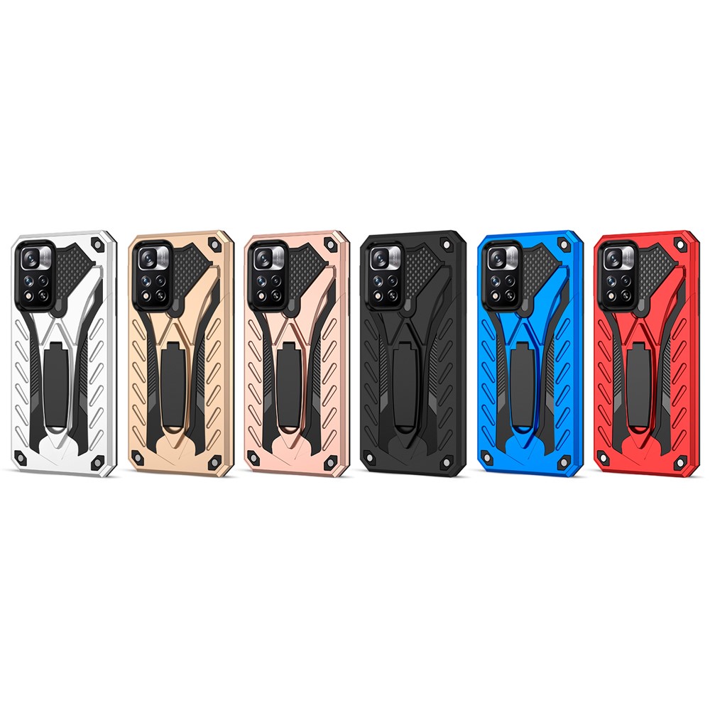Phantom Knight Series Hard PC Flexible TPU Bumper Anti-scratch Anti-fall Protective Phone Case Shell with Kickstand for Xiaomi Redmi Note 11 Pro - Black-5