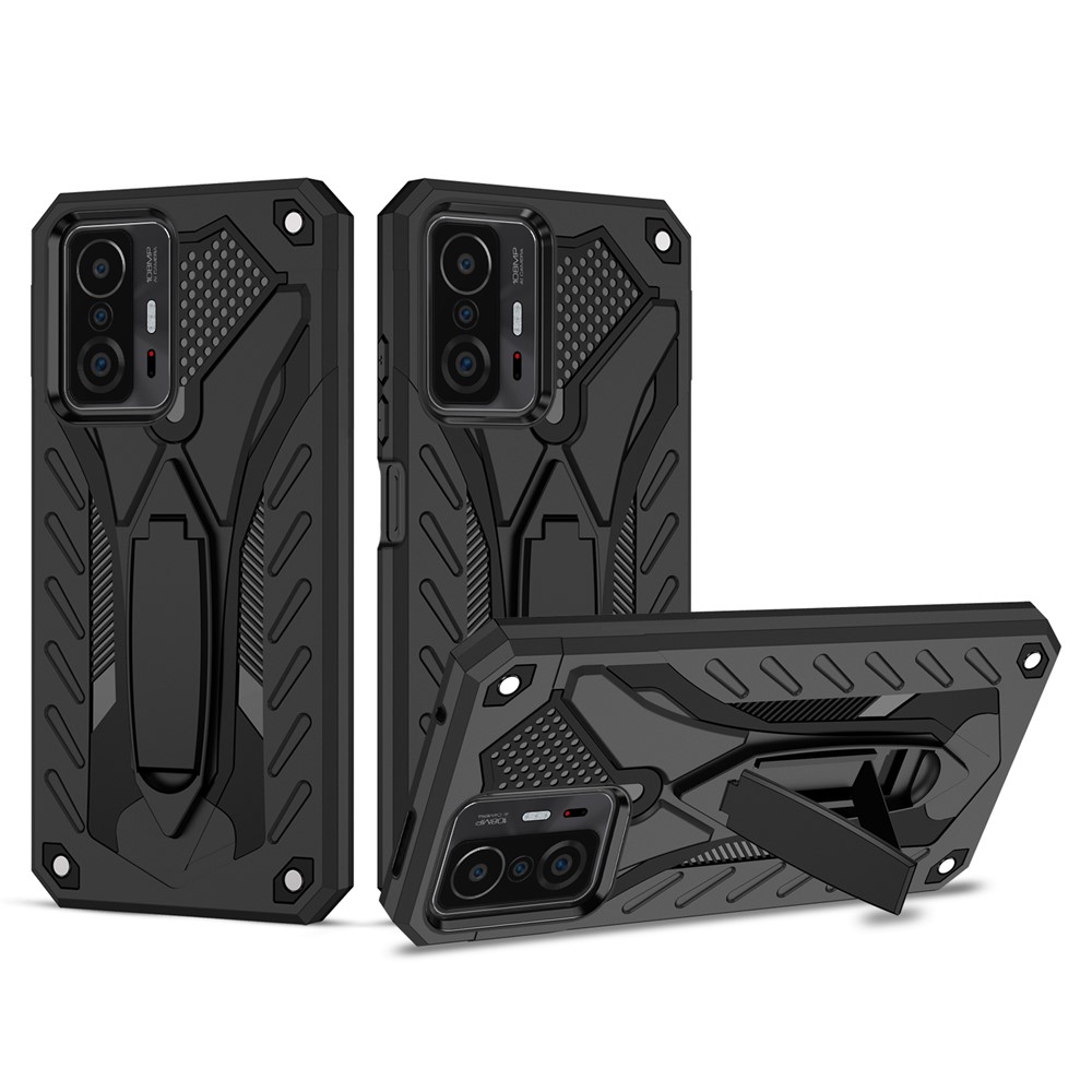 Phantom Knight Series Scratch-resistant Anti-fall Kickstand Design Hard PC + Soft TPU Phone Cover Shell for Xiaomi 11T/11T Pro - Black-1